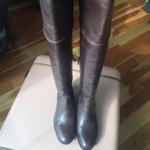 Vince Camuto over the knee brown leather boots